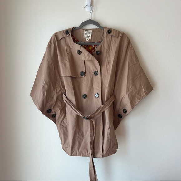 Tulle Tan Cape Jacket Women’s Small Khaki Cotton Double Breasted Y2K Mod - Picture 2 of 14